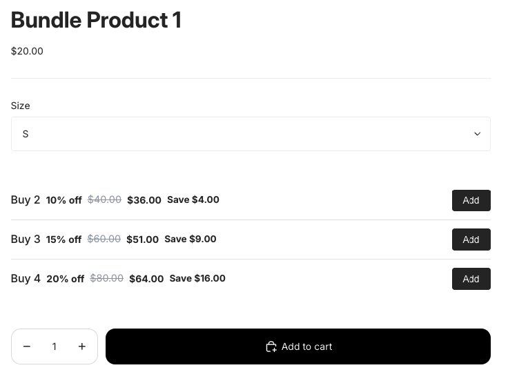 Volume pricing widget - list layout