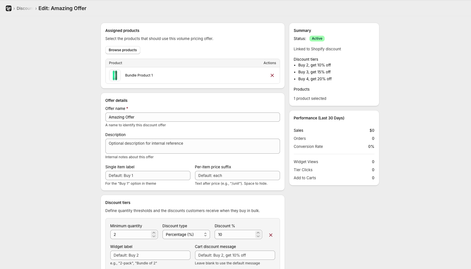 More Please discount setup interface showing tier configuration